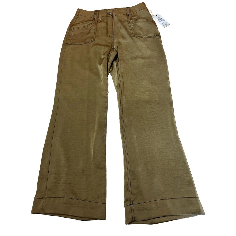 NWT DKNY Tan Pants Size 6 Fluid Drape Lightweight Wide Utility Chic Satin Sheen